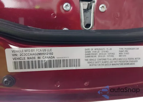 2021 Chrysler 300 Touring из США, поврежденный, VIN 2C3CCAAG2MH512192